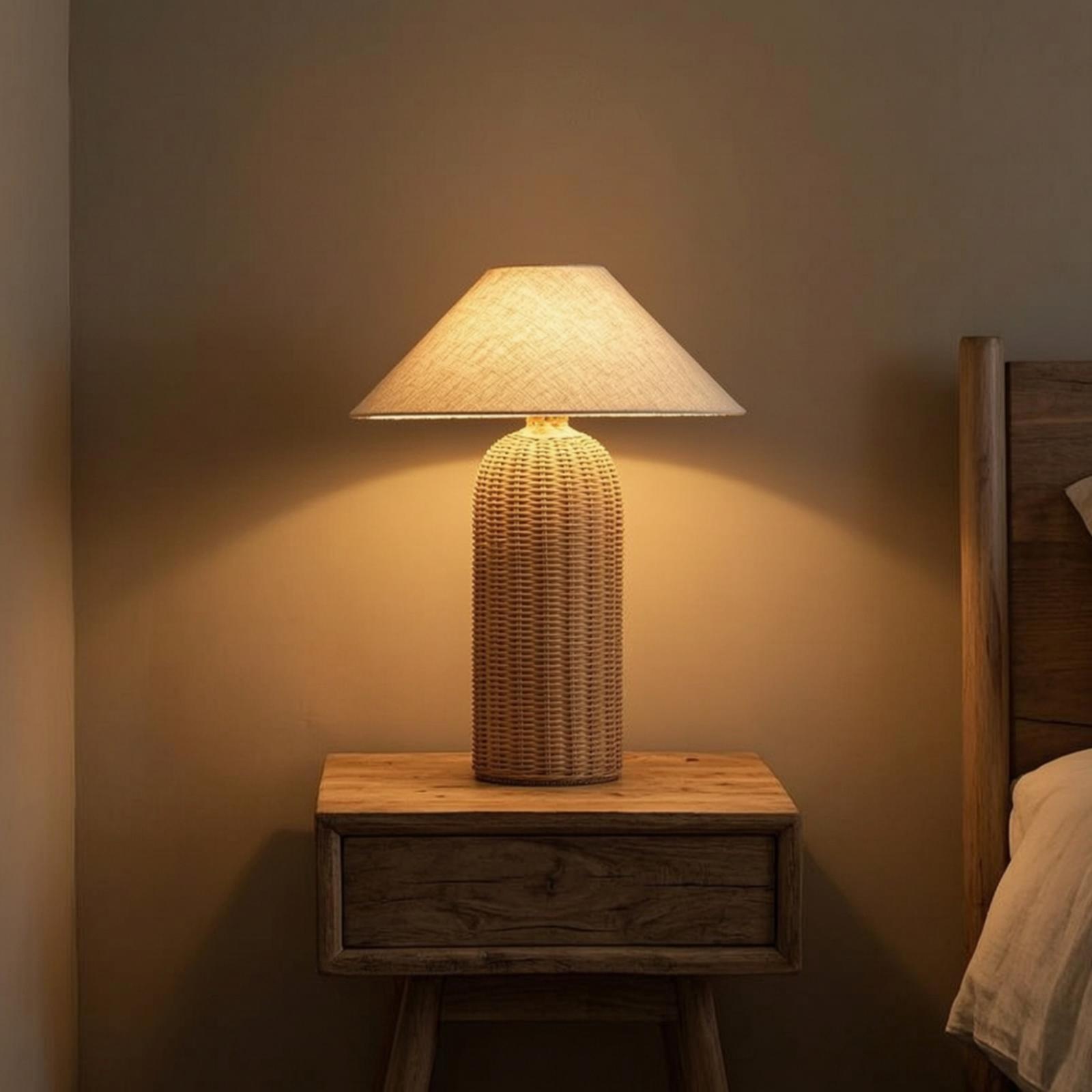 Lighting Decoration Ideas - Yatak Başı Lambası Rattan Tabanlı Kumaş